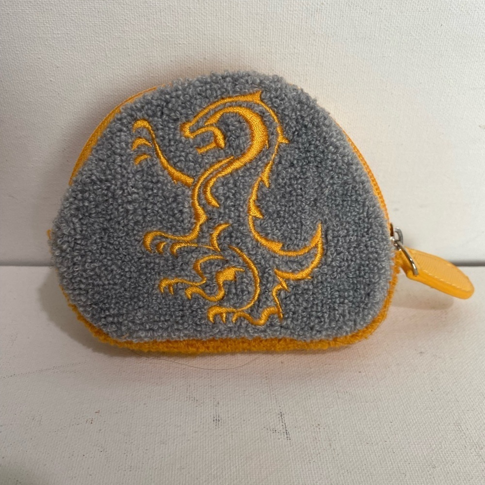 Universal Studios Harry Potter Hufflepuff Chenille Coin Purse Yellow & Grey EUC